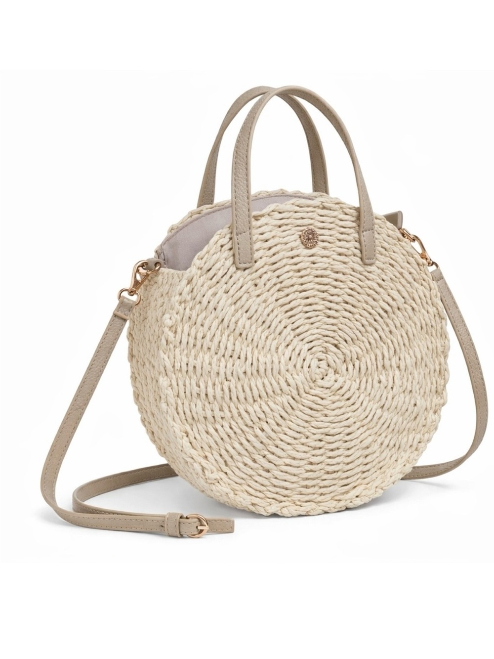 LC Lauren Conrad Womens Woven Round Straw Crossbody Bag Natural